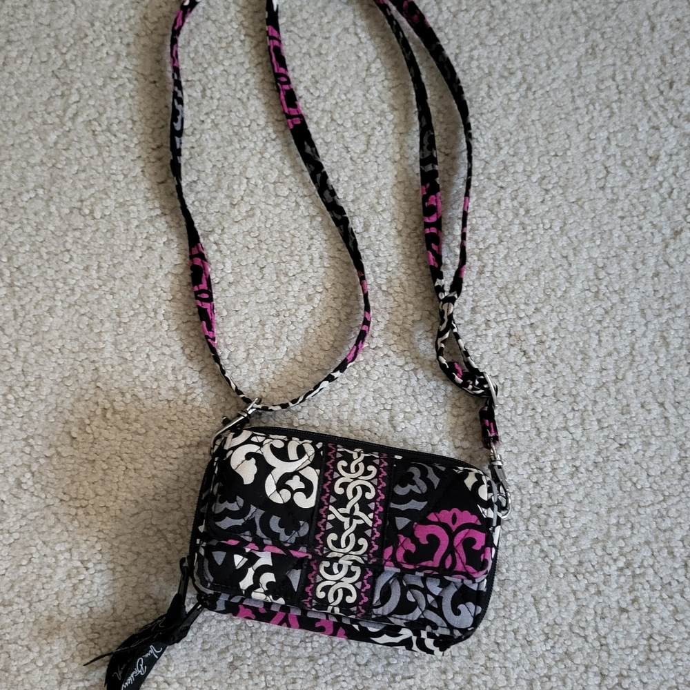 Vera Bradley Magenta and Black 3 Pocket Crossbody Wallet